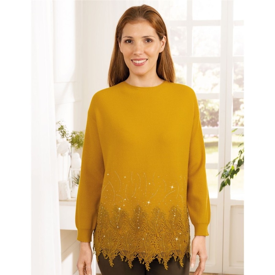 Hygiene Mode Et Beaute Tempsl | Pull Dentelle & Strass Jaune