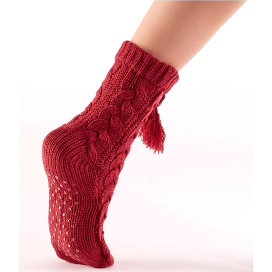 Hygiene Mode Et Beaute Tempsl | Chaussettes Tricot Antiglisse : Bordeaux Ou Beige