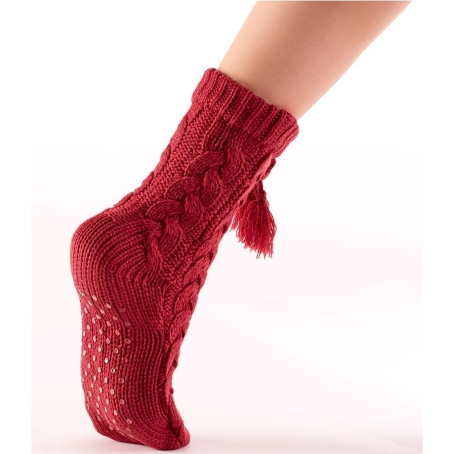 Hygiene Mode Et Beaute Tempsl | Chaussettes Tricot Antiglisse : Bordeaux Ou Beige